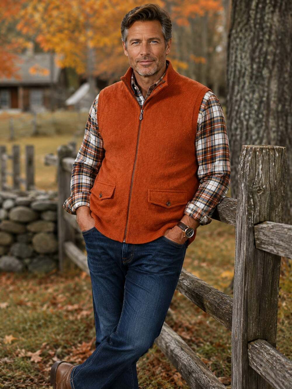 Talbots Mens Full Zip Wool Blend Sweater Vest with Flap Pockets